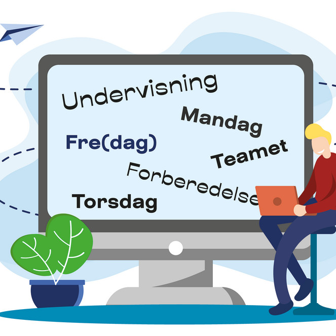Illustration med en mand foran et whiteboard
